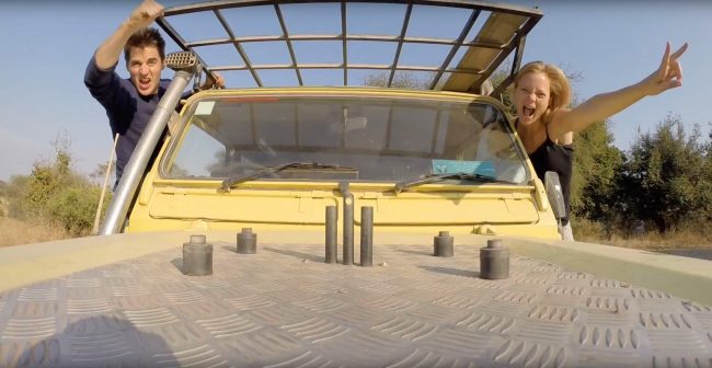 dream, four wheel drive, safari, man, woman, adventure, young couple, yellow vehicle